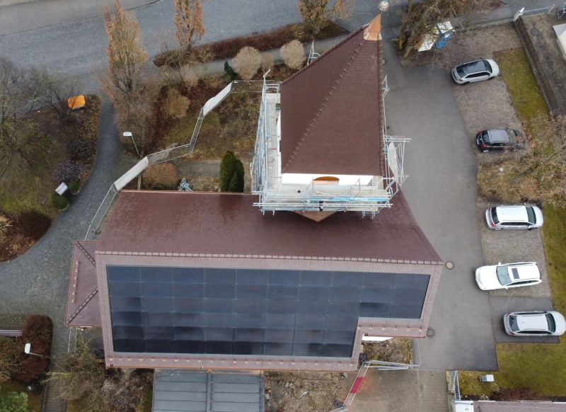 roof integrated solar panels on church in Germany