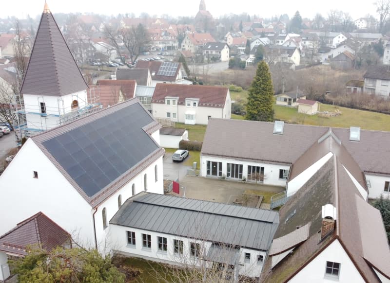 roof integrated solar panels on church in Germany