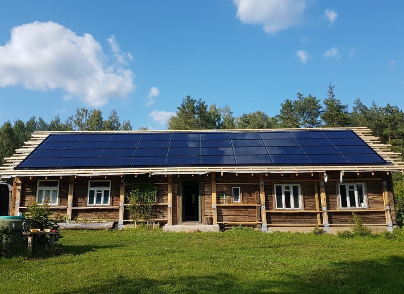 Integrated solar roof on old house