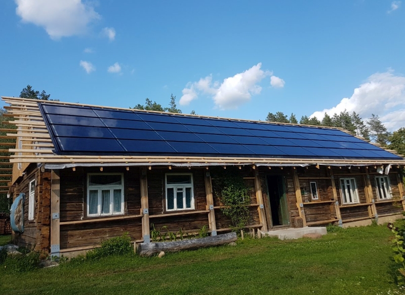 Integrated solar roof on old house